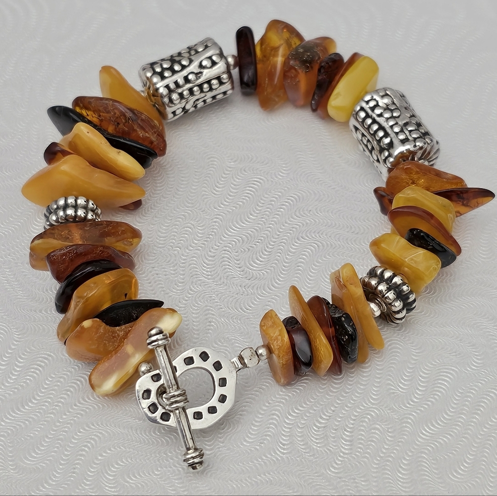 Silpada Sterling Silver Bead Honey Amber Chunky Chip Toggle Bracelet B0901